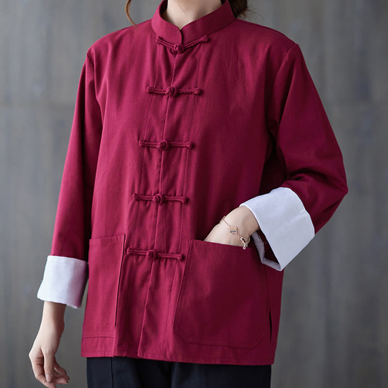 Women's Frog-Button Long Sleeve Shirt Pants Meditation Cotton Linen Clothing