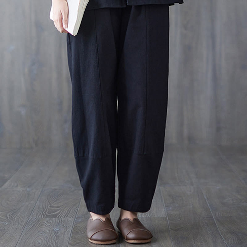 Women's Frog-Button Long Sleeve Shirt Pants Meditation Cotton Linen Clothing