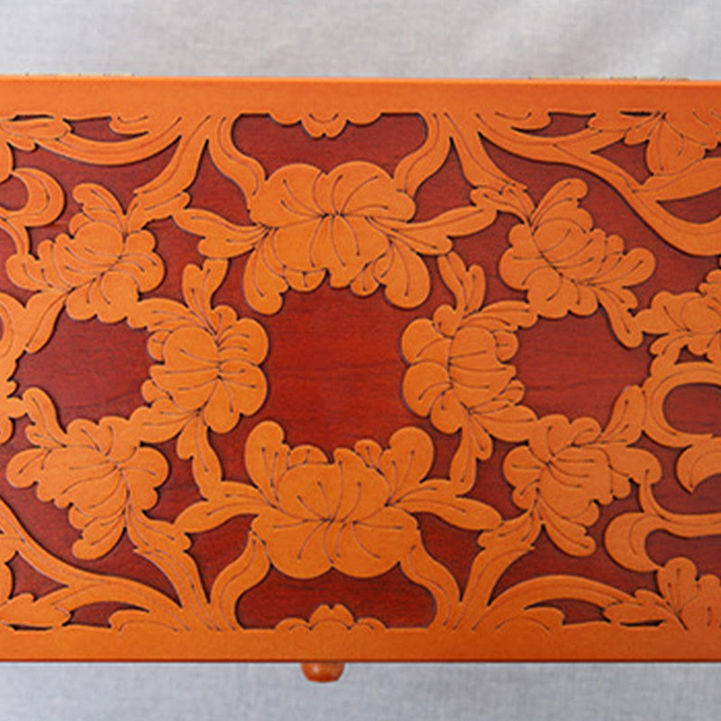 Vintage Floral Carved Paulownia Wood Six-Layer Large Capacity Jewelry Box