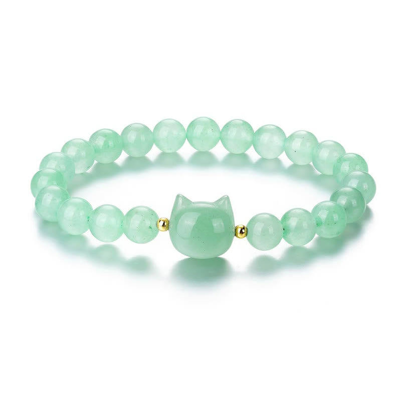 Amethyst Green Aventurine Rose Quartz Fluorite Cat Head Balance Luck Bracelet