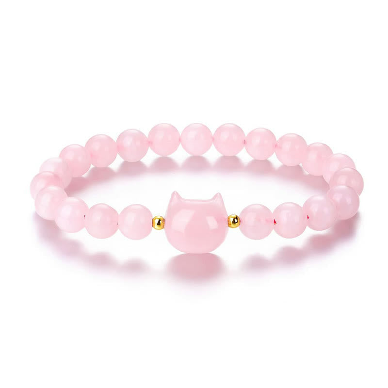 Amethyst Green Aventurine Rose Quartz Fluorite Cat Head Balance Luck Bracelet