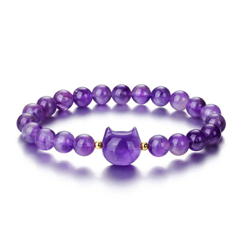 Amethyst Green Aventurine Rose Quartz Fluorite Cat Head Balance Luck Bracelet