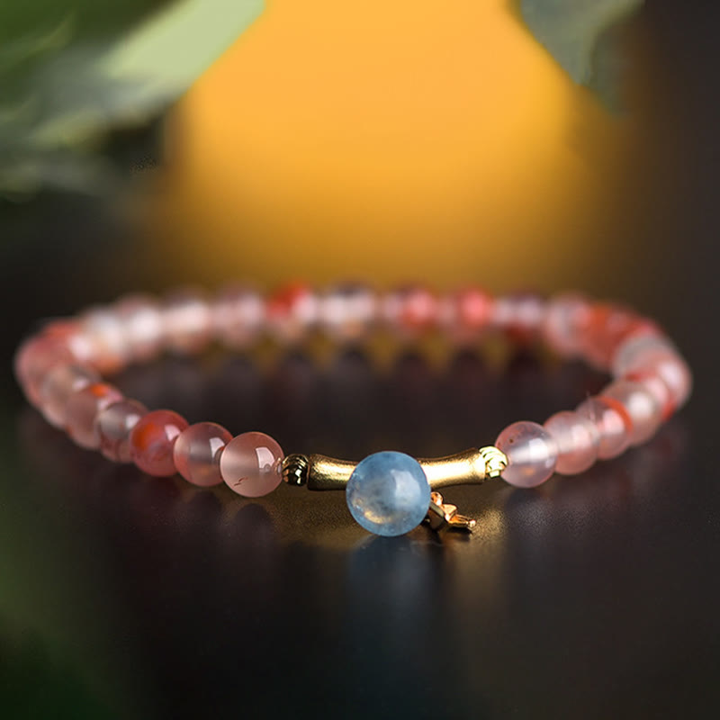 South Red Agate Aquamarine Pearl Hetian Jade Bamboo Flower Fortune Bracelet