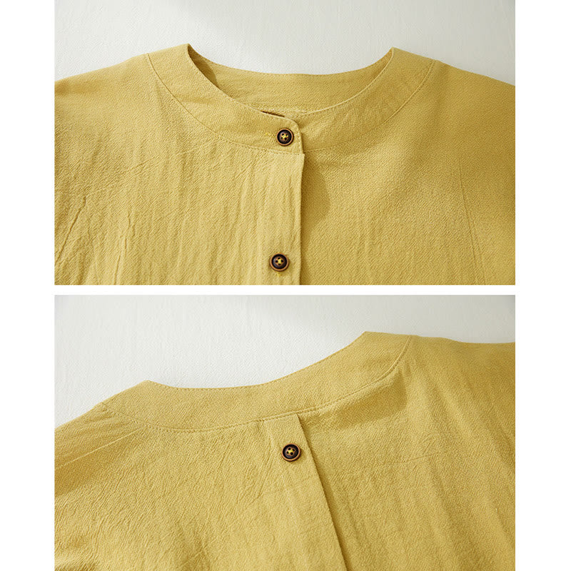 Geometry Embroidery Long Sleeve Button Cotton Linen Women's Shirts