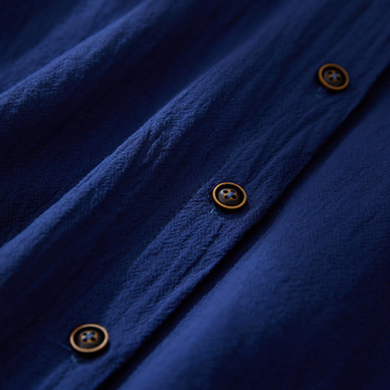 Geometry Embroidery Long Sleeve Button Cotton Linen Women's Shirts