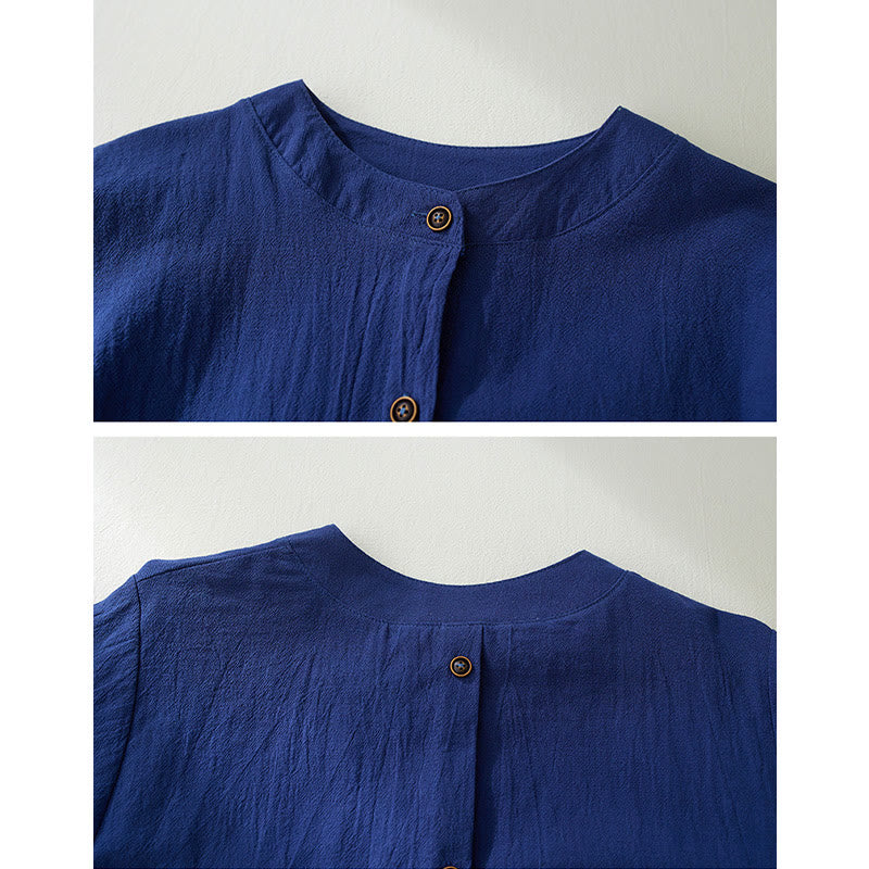 Geometry Embroidery Long Sleeve Button Cotton Linen Women's Shirts