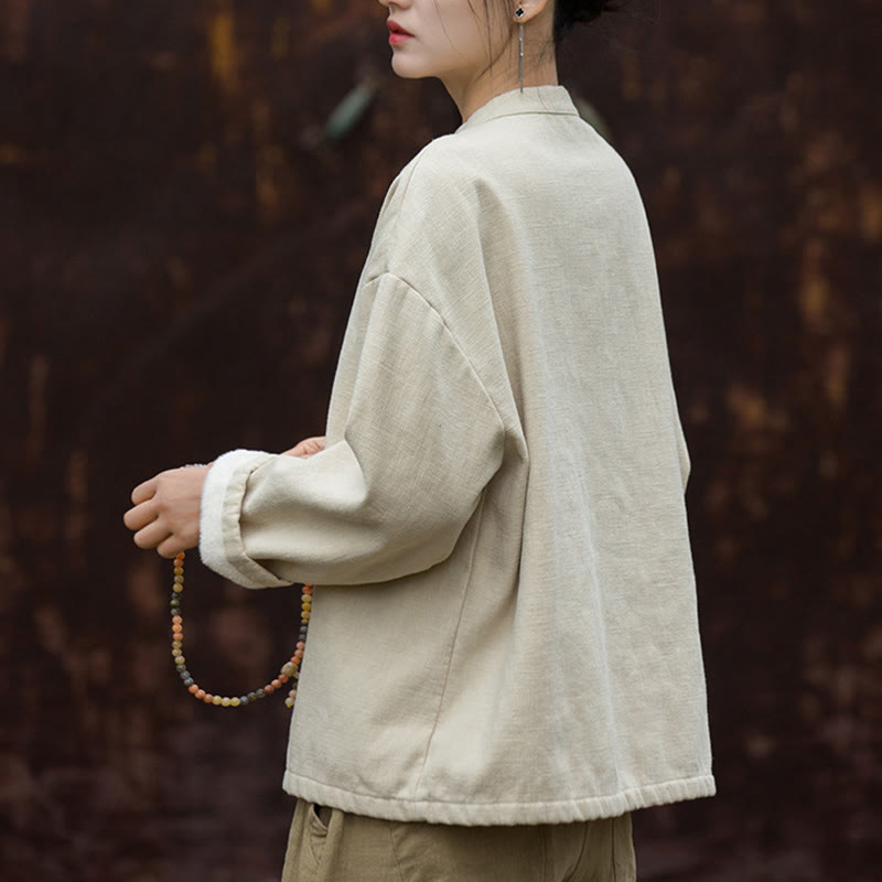 Ramie Linen Stand Collar Thermal Meditation Shirt
