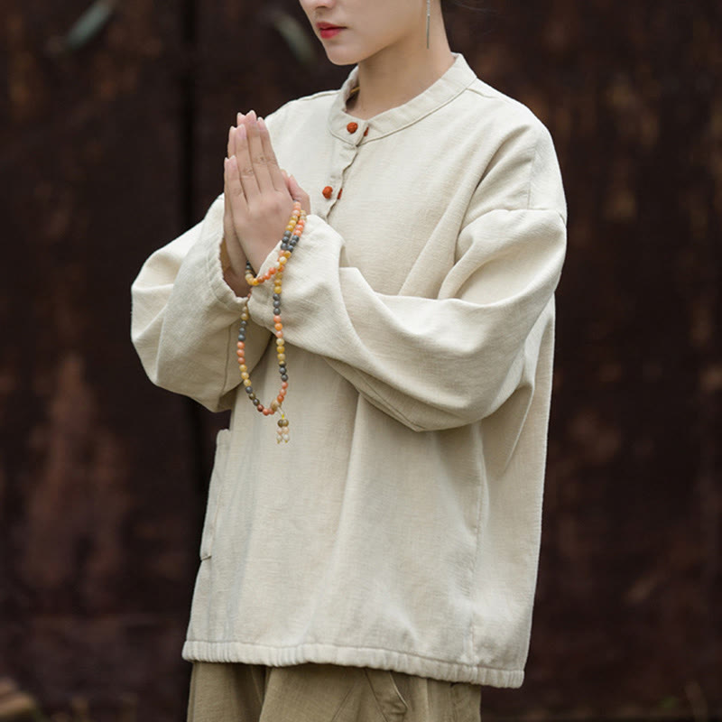 Ramie Linen Stand Collar Thermal Meditation Shirt
