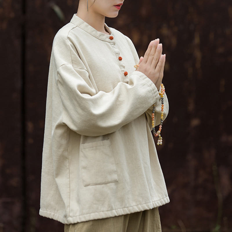 Ramie Linen Stand Collar Thermal Meditation Shirt