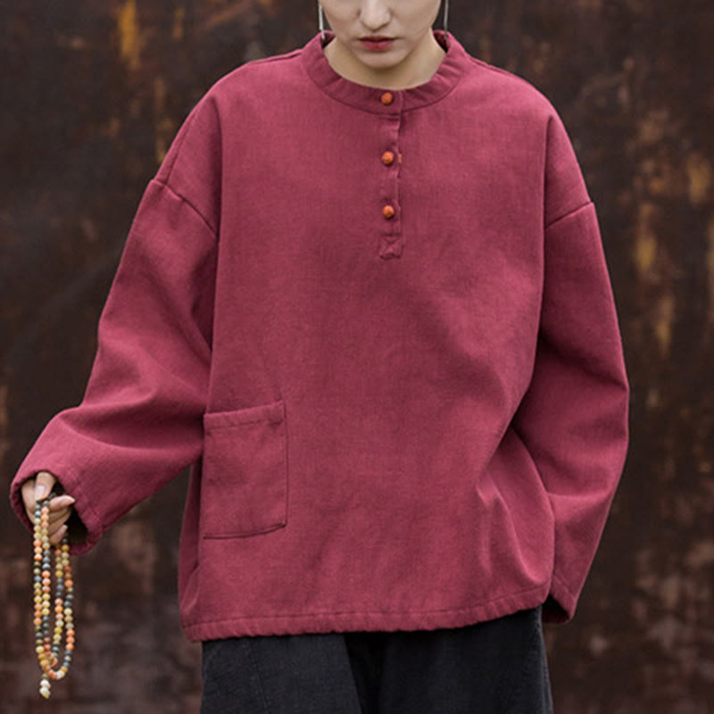 Ramie Linen Stand Collar Thermal Meditation Shirt