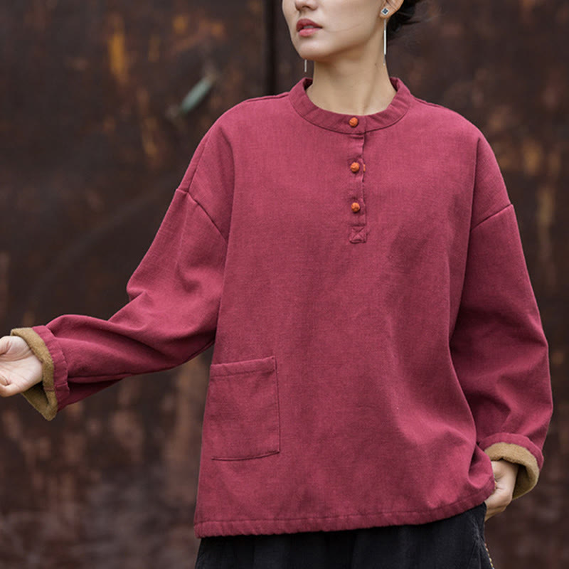 Ramie Linen Stand Collar Thermal Meditation Shirt