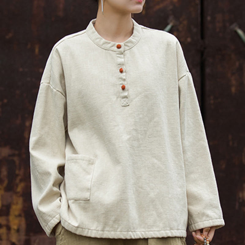Ramie Linen Stand Collar Thermal Meditation Shirt