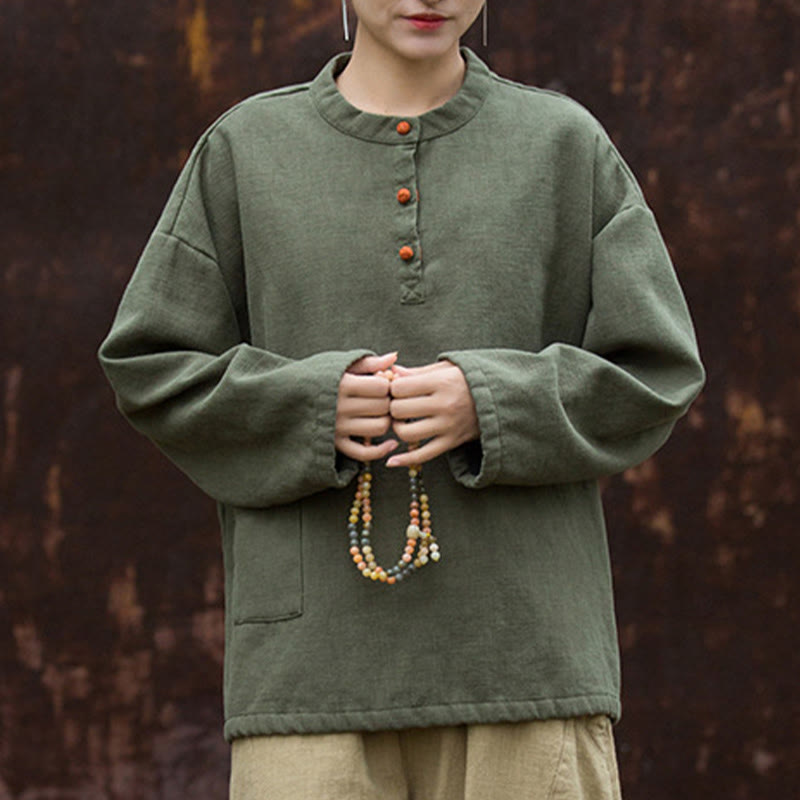Ramie Linen Stand Collar Thermal Meditation Shirt
