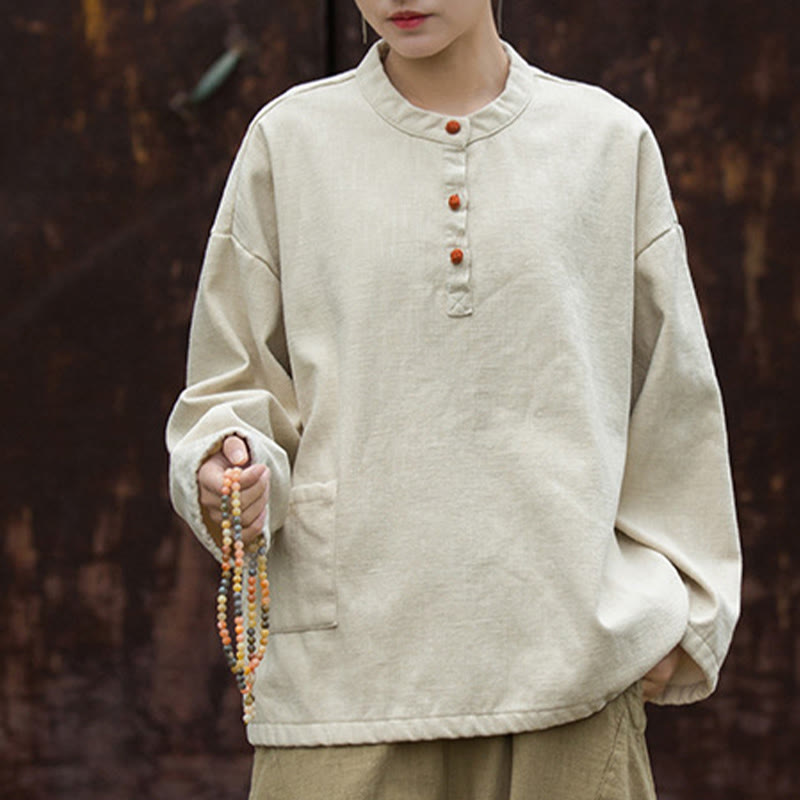 Ramie Linen Stand Collar Thermal Meditation Shirt