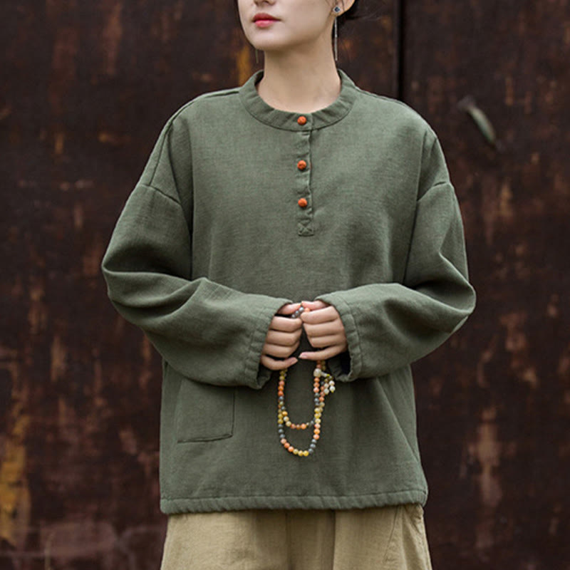 Ramie Linen Stand Collar Thermal Meditation Shirt