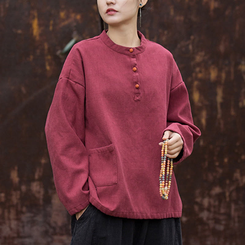 Ramie Linen Stand Collar Thermal Meditation Shirt