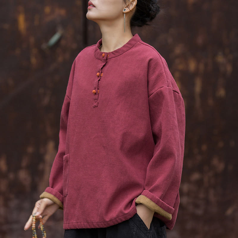 Ramie Linen Stand Collar Thermal Meditation Shirt