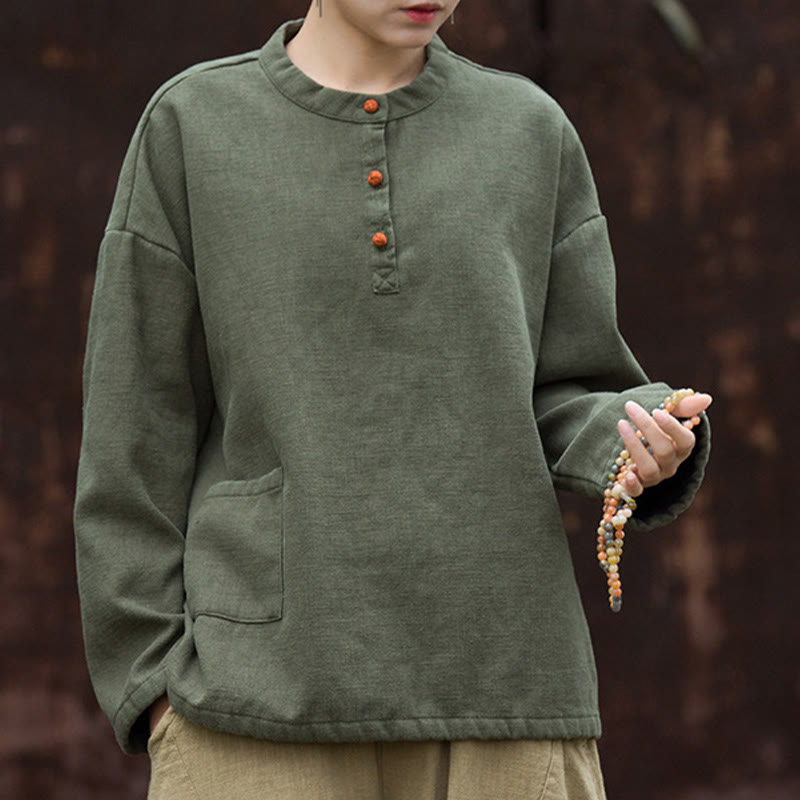Ramie Linen Stand Collar Thermal Meditation Shirt