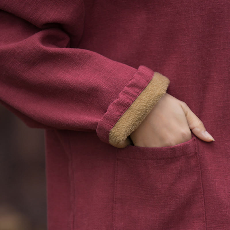 Ramie Linen Stand Collar Thermal Meditation Shirt