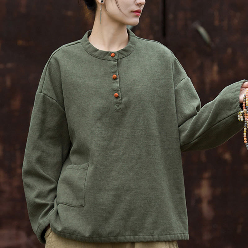 Ramie Linen Stand Collar Thermal Meditation Shirt