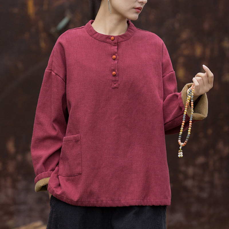 Ramie Linen Stand Collar Thermal Meditation Shirt