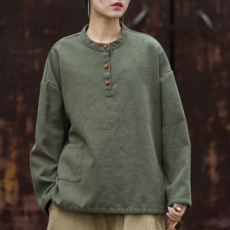 Ramie Linen Stand Collar Thermal Meditation Shirt