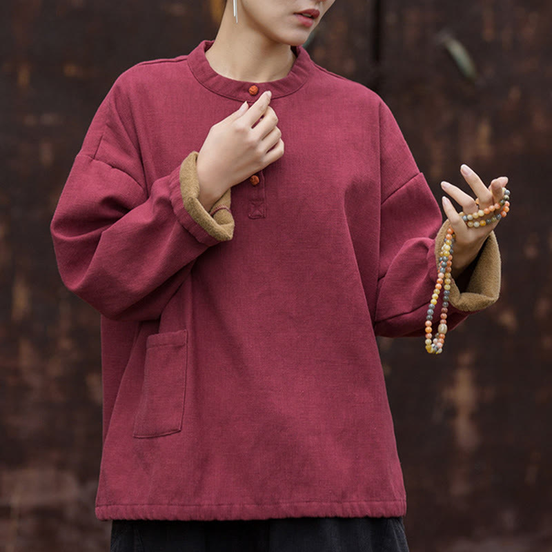 Ramie Linen Stand Collar Thermal Meditation Shirt