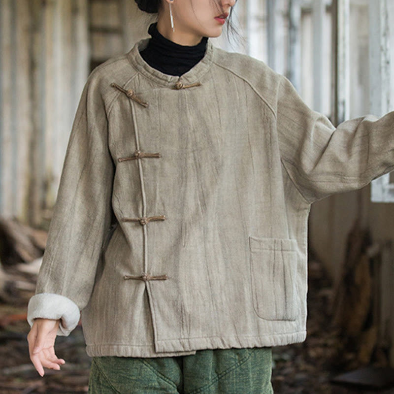 Thermal Ramie Linen Stand Collar Meditation Shirt