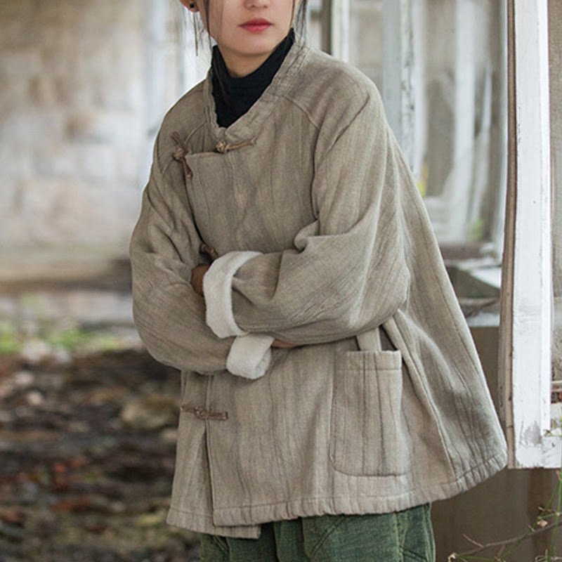 Thermal Ramie Linen Stand Collar Meditation Shirt
