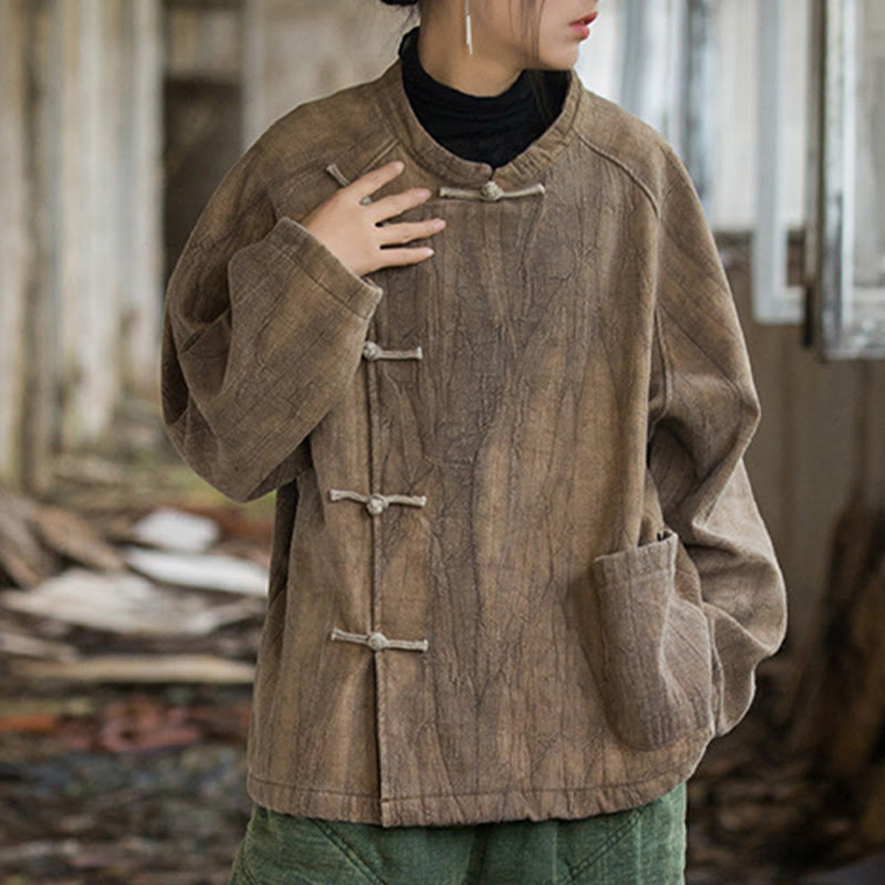 Thermal Ramie Linen Stand Collar Meditation Shirt