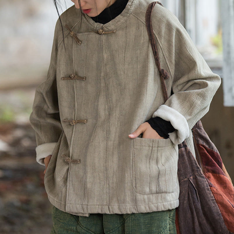 Thermal Ramie Linen Stand Collar Meditation Shirt
