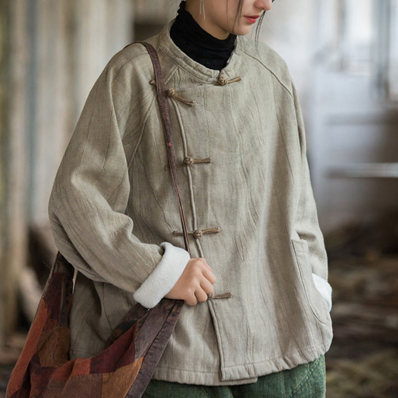 Thermal Ramie Linen Stand Collar Meditation Shirt