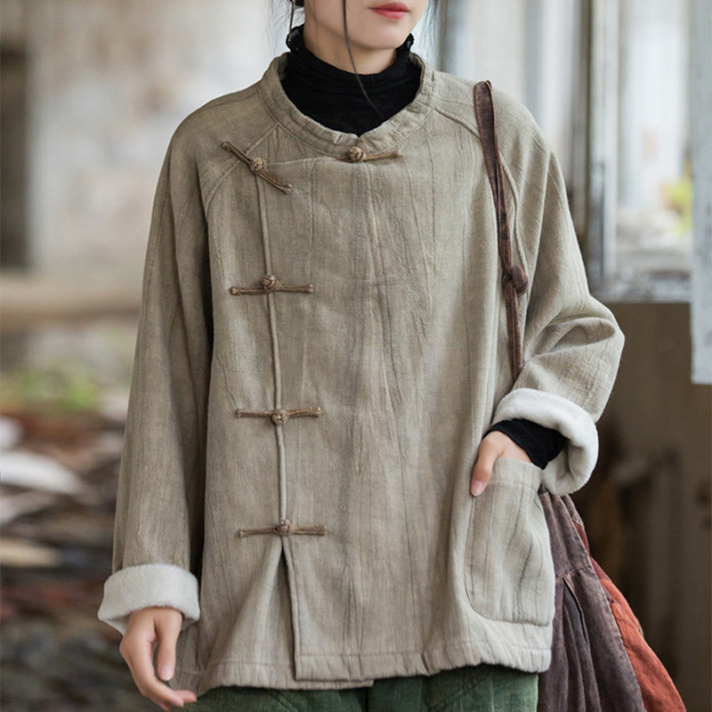 Thermal Ramie Linen Stand Collar Meditation Shirt