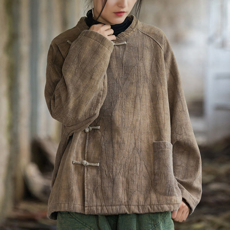 Thermal Ramie Linen Stand Collar Meditation Shirt