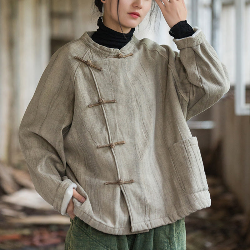 Thermal Ramie Linen Stand Collar Meditation Shirt