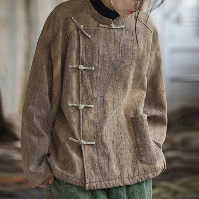 Thermal Ramie Linen Stand Collar Meditation Shirt