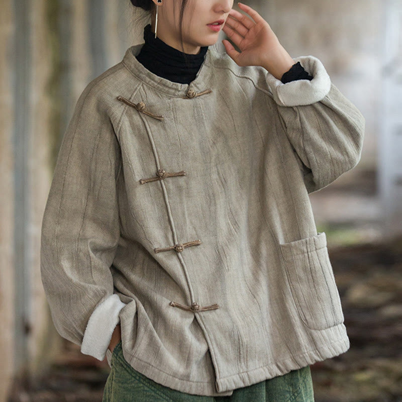 Thermal Ramie Linen Stand Collar Meditation Shirt