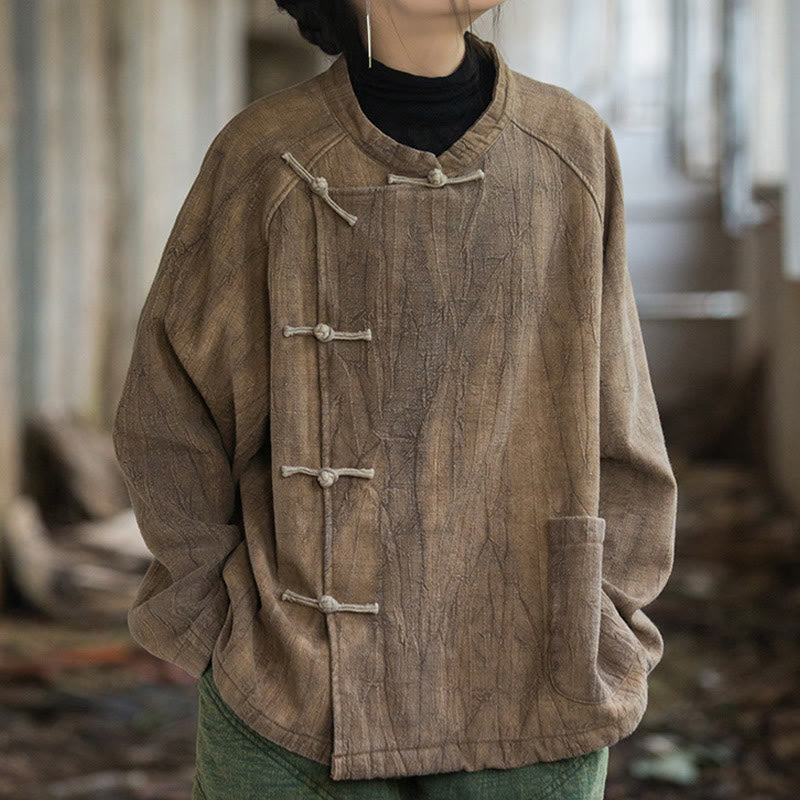 Thermal Ramie Linen Stand Collar Meditation Shirt
