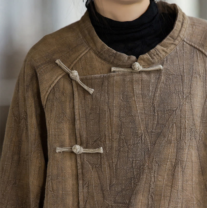 Thermal Ramie Linen Stand Collar Meditation Shirt
