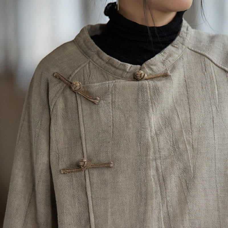 Thermal Ramie Linen Stand Collar Meditation Shirt
