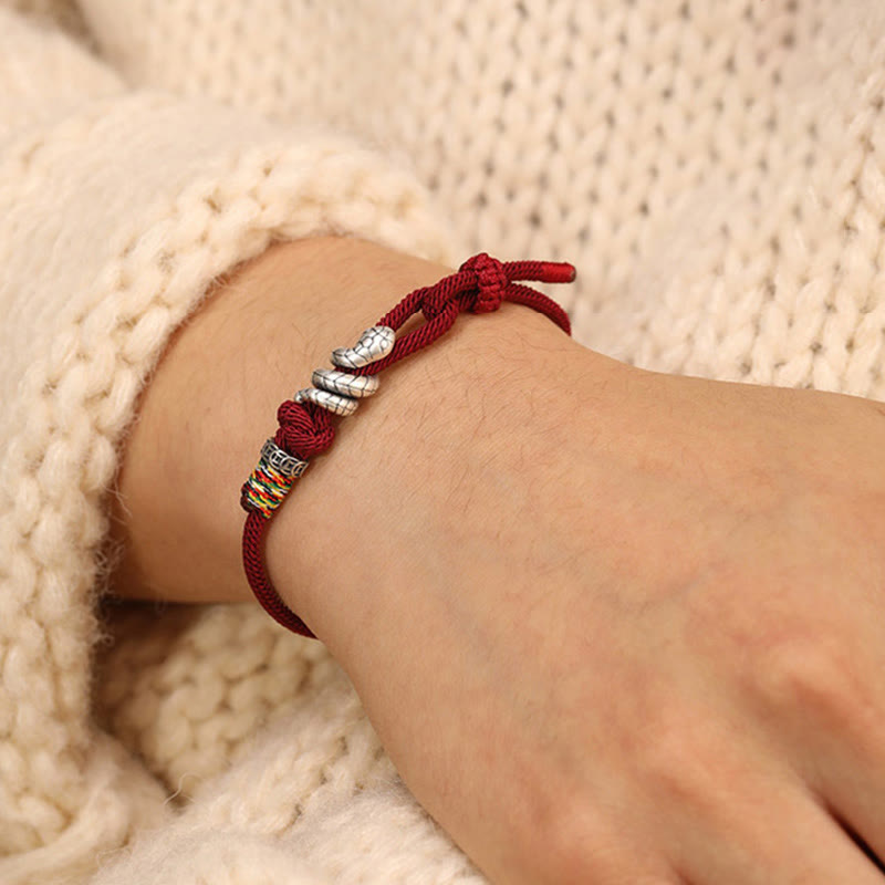 Sterling Silver Year of the Snake Coin Red String Bracelet
