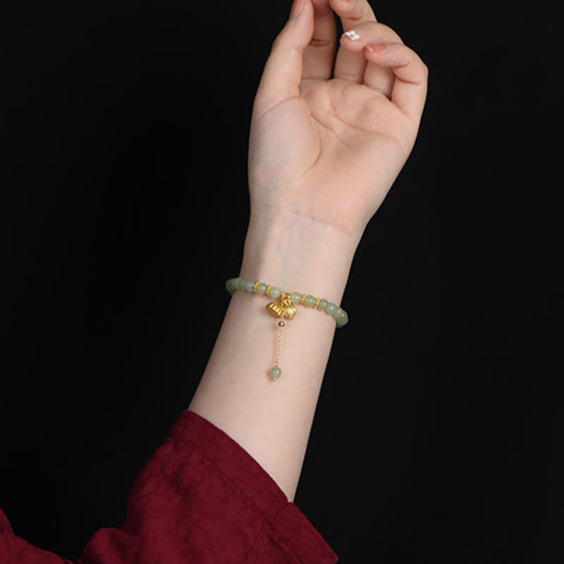 Natural Hetian Jade Lotus Luck Bracelet