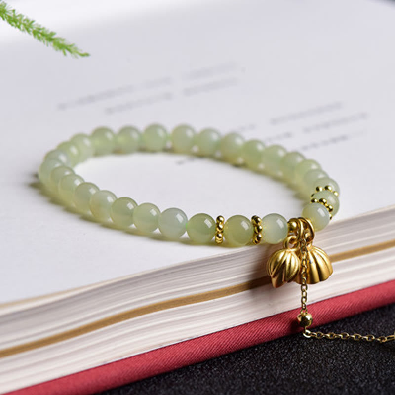 Natural Hetian Jade Lotus Luck Bracelet