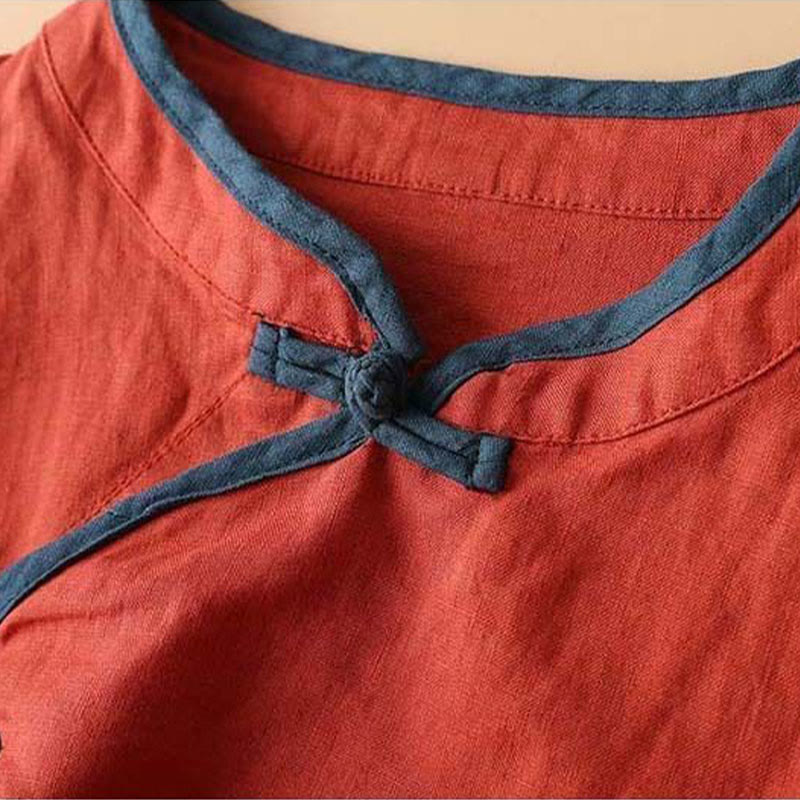 Retro Flower Embroidery Design Long Sleeve Cotton Linen Women's Shirt