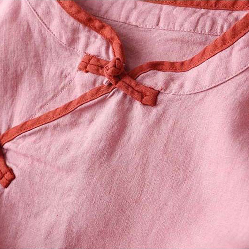 Retro Flower Embroidery Design Long Sleeve Cotton Linen Women's Shirt