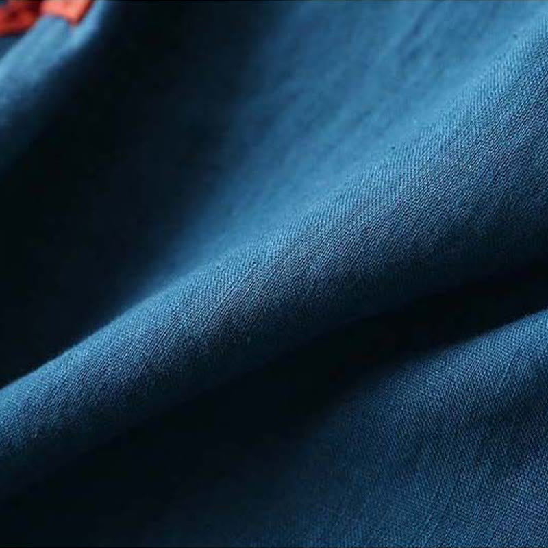 Retro Flower Embroidery Design Long Sleeve Cotton Linen Women's Shirt