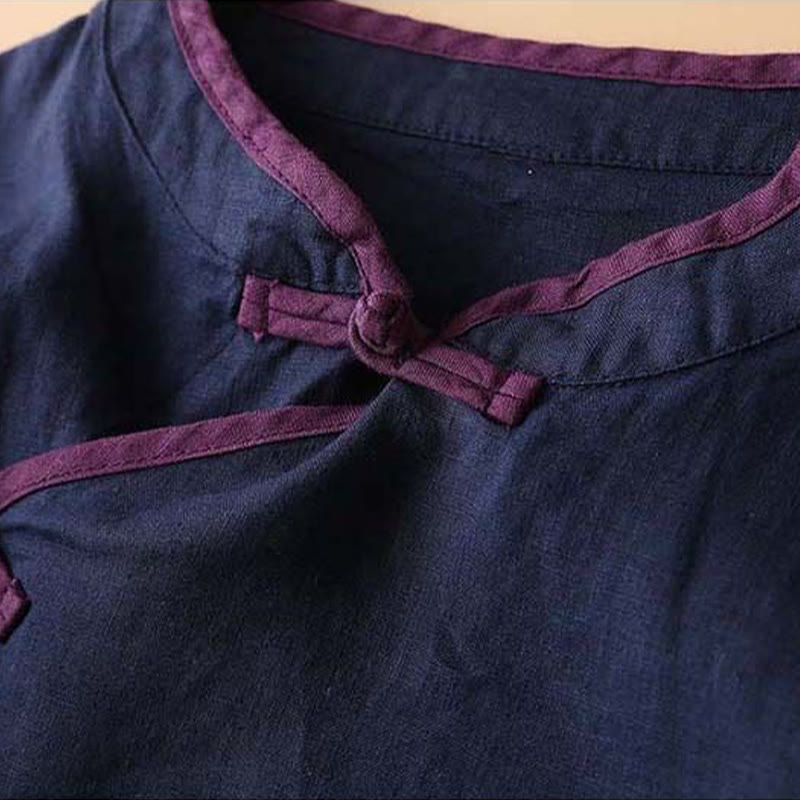 Retro Flower Embroidery Design Long Sleeve Cotton Linen Women's Shirt