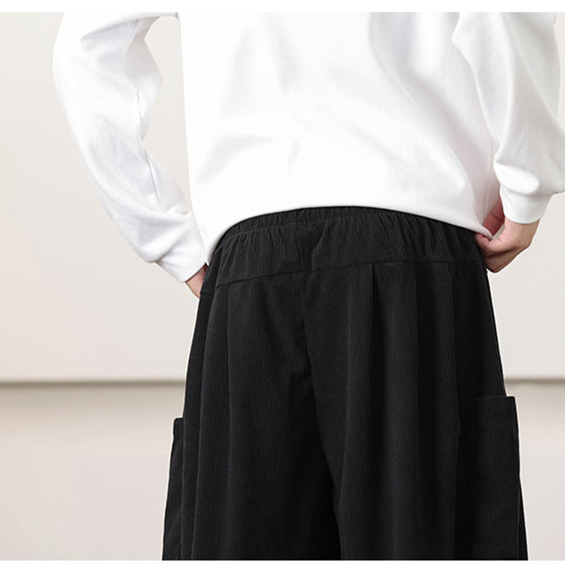 Solid Color Corduroy Drawstring Men's Harem Pants With Pockets