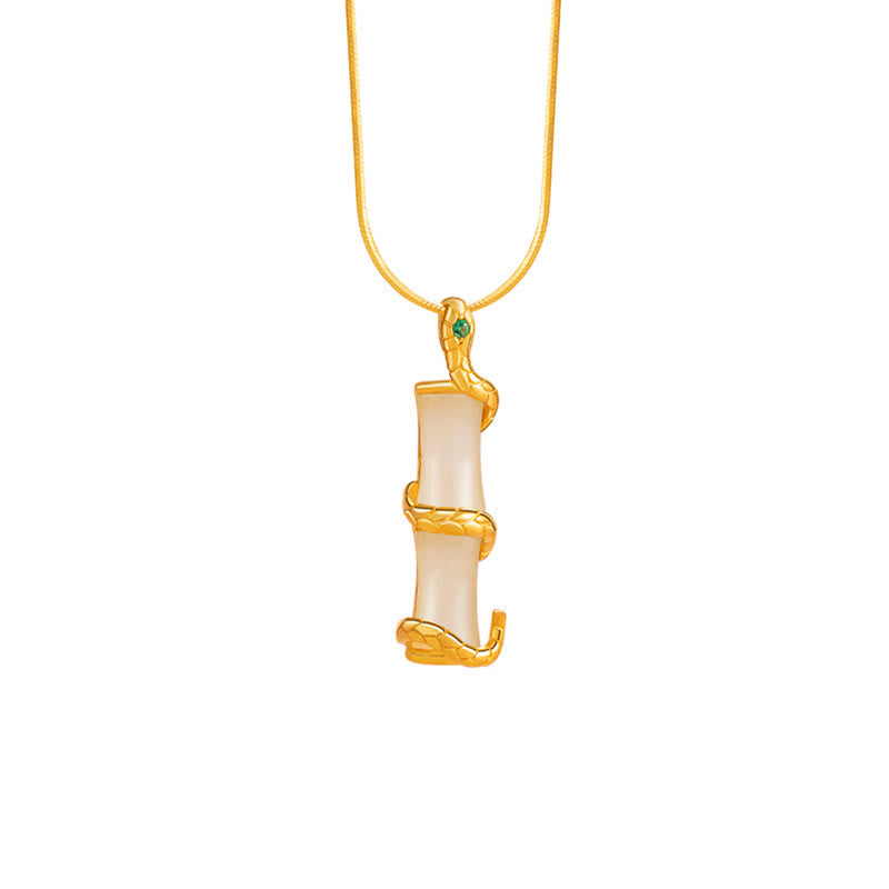 Hetian Jade 925 Sterling Silver Year of the Snake Bamboo Growth Necklace Pendant