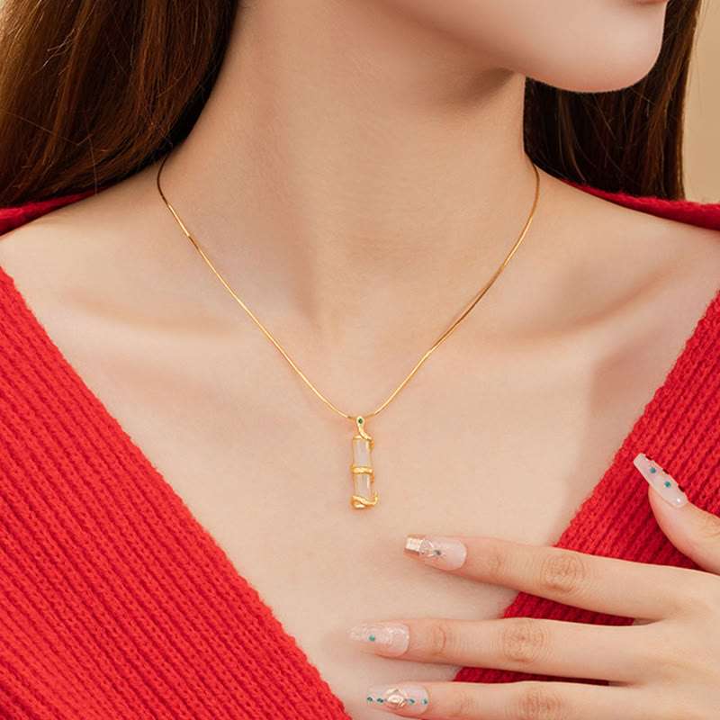 Hetian Jade 925 Sterling Silver Year of the Snake Bamboo Growth Necklace Pendant